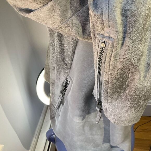 BNCI Waterfall Open Cardigan Jacket. Small. Greyish/tan. Velour/faux sueded leat - Picture 8 of 11